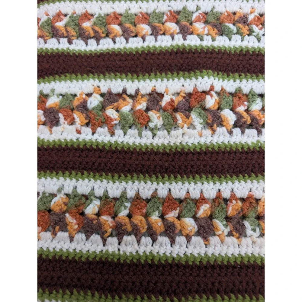 Vintage Handmade Crochet Blanket Earth Tones Cottagecore Boho 50x69 Afghan Throw